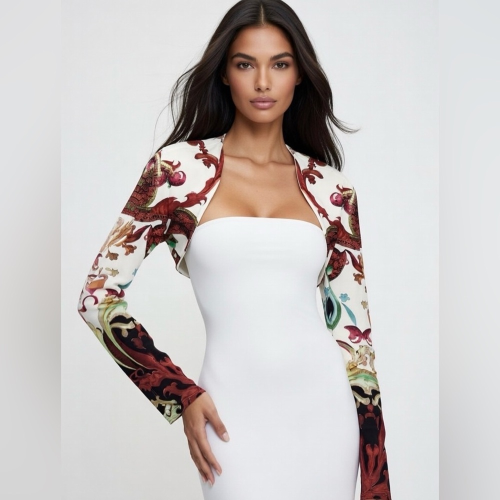 Roberto Cavalli Printed Long Sleeve Crop Womens Bolero Jacket 38 2 $2932